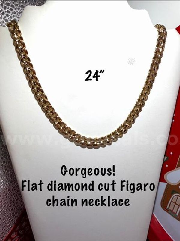 Lovely, 24 Inch, Diamond Cut, 24kt Gold Filled, Flat Figueroa Chain Necklace