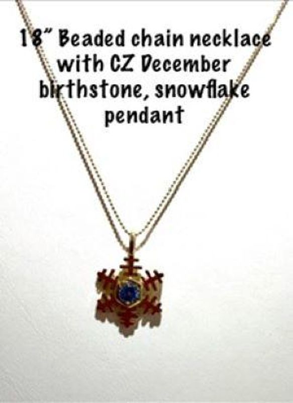 Beautiful, 24kt Gold Filled, CZ December Birthstone Snowflake, W /18 Inch Beaded Necklace