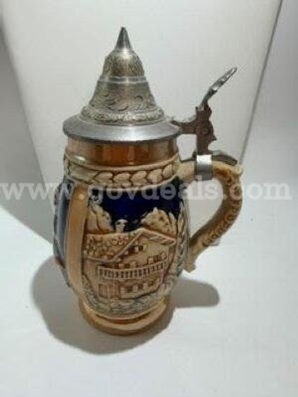 Mint Condition! Vintage RMG German Pewter Lid, Stoneware Beer Stein Mug (5.5 Inches)