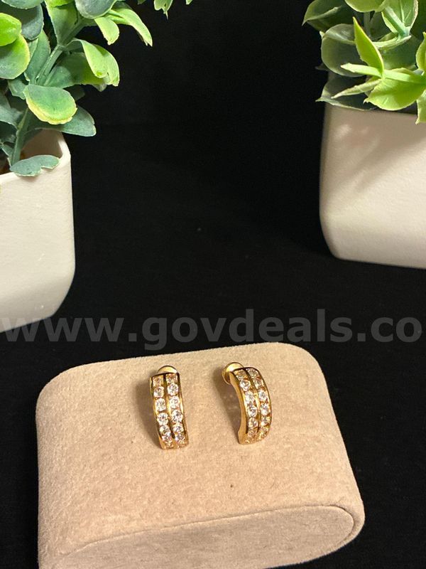Dazzling, Double-Row Crystal Crescent Earrings. 24k Gold Filled.