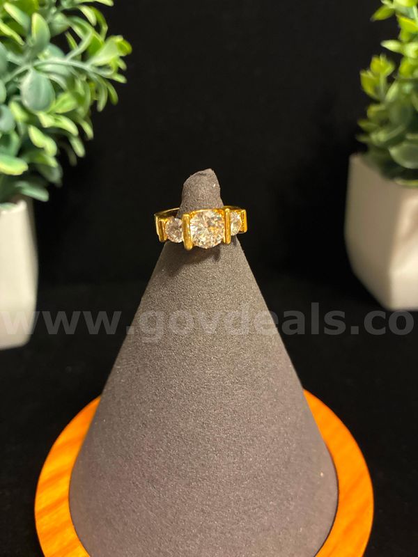 Dazzling, Size 4, Diamond CZ Past Present and Future Engagement Ring. 24K Real Gold Filled!
