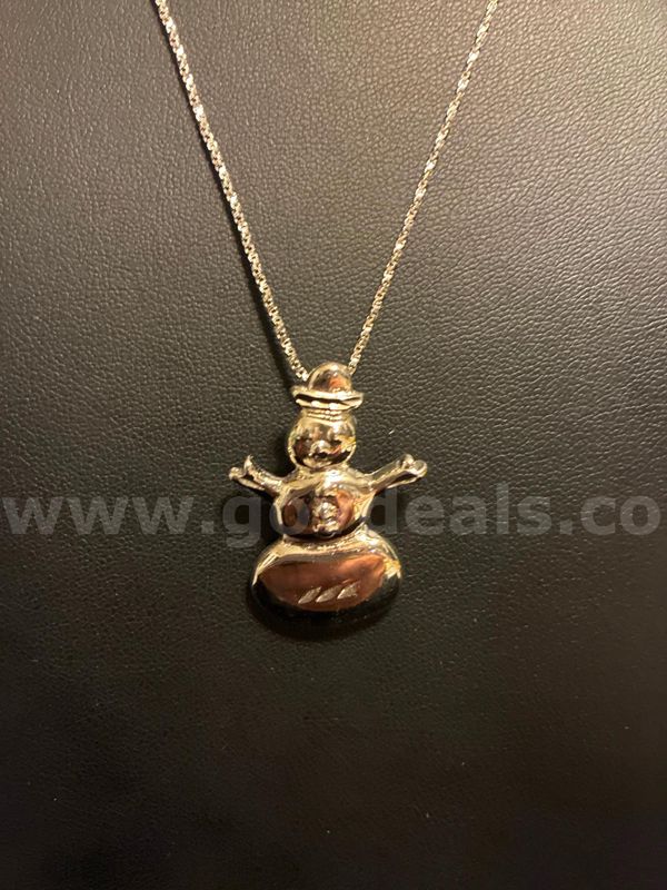 Holiday Season Ready! Rhodium Filled (Silver), 16 Inch Dainty Necklace W/ Snow Man Pendant.
