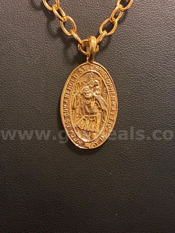 Blessed, 24”, Chain Link Necklace W/ St Christopher Pendant, 24K Real Gold Filled.