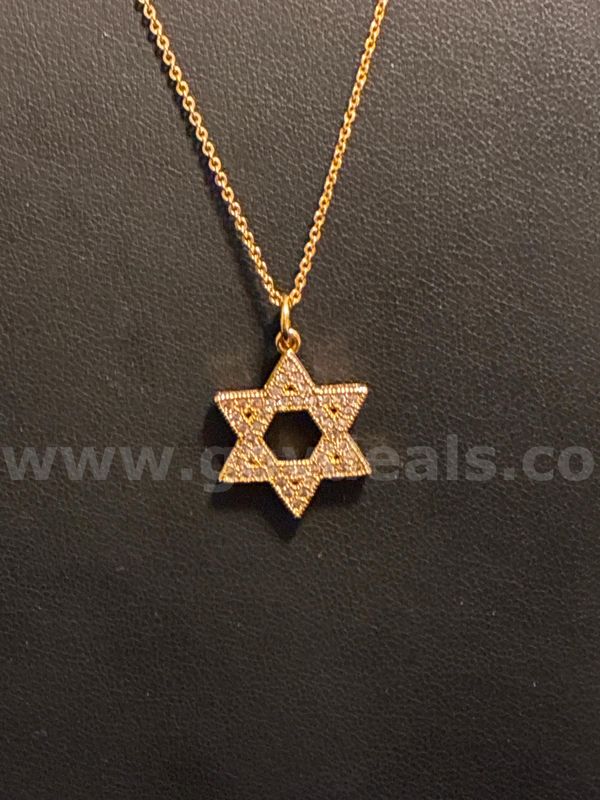 Faith, 16”-18” Dainty Chain Necklace With Diamond CZ Star of David Pendant. 24k Gold Filled.