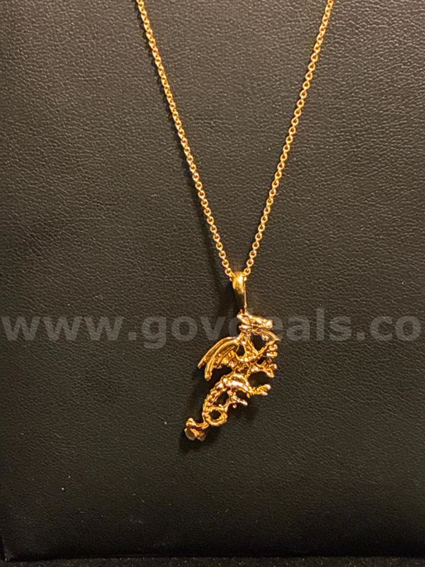 Fierce, 22”, Chain Necklace W/ Dragon Pendant. 24K Real Gold Filled.