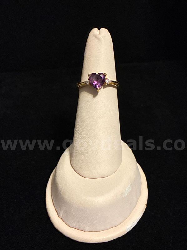Birthstone! Ladies, Size 6.5, February Amethyst CZ Heart Ring, 24k Gold Filled.