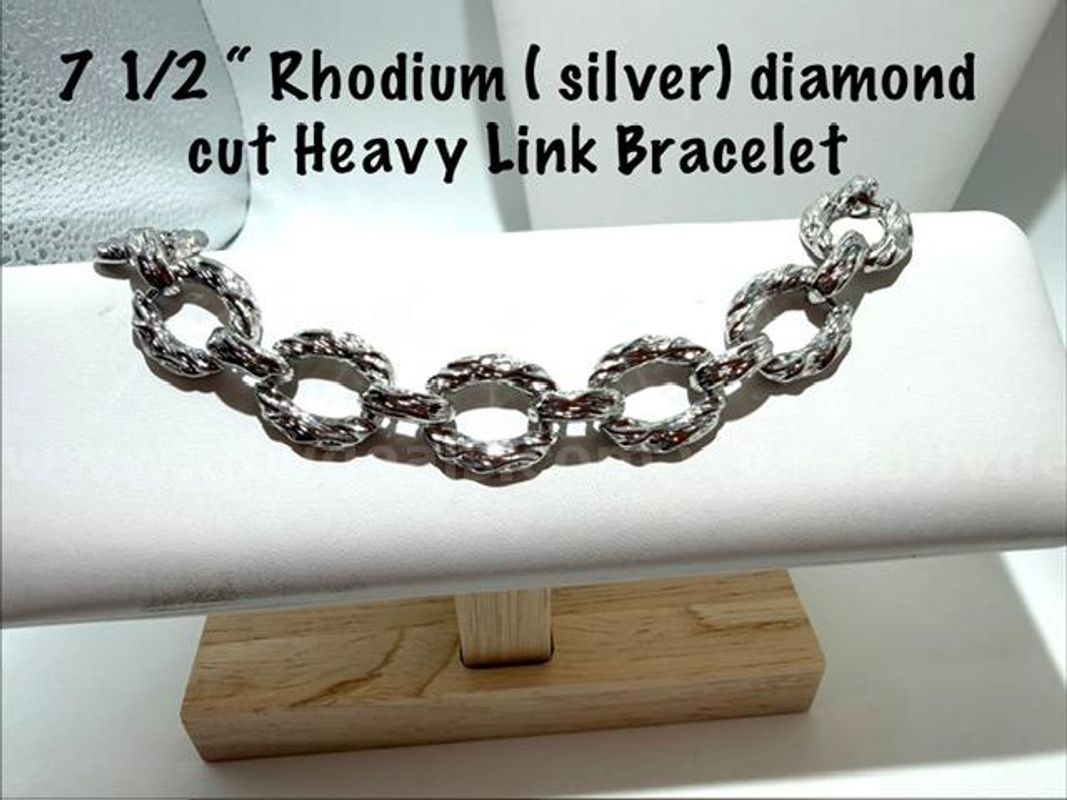 Radiant, 7 1/2 Inch, Brushed Rhodium Filled (Silver), Heavy Link Bracelet