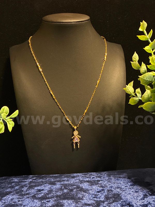 Birthstone! 16 Inch, Station Chain Necklace W/ June Alexandrite CZ Baby Girl Pendant, 24K Real Gold Filled