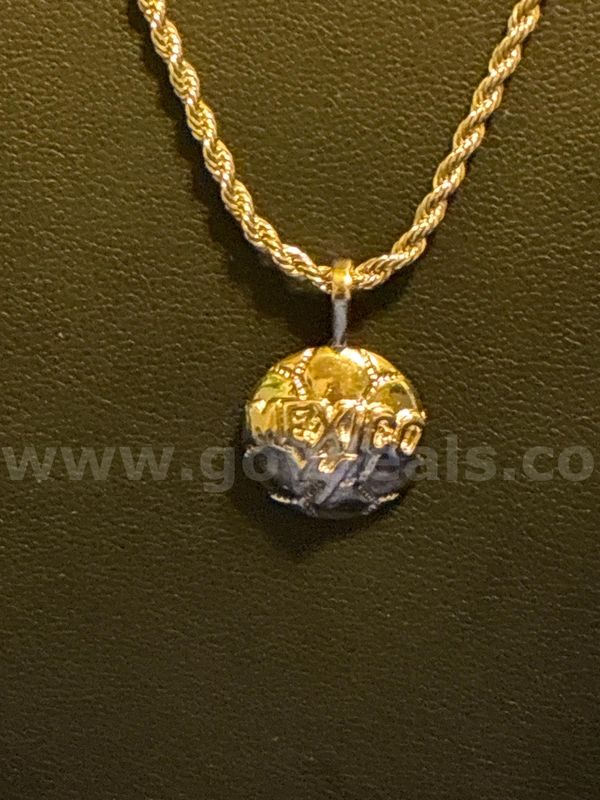 Kids, 2mm , Rhodium Clad (Silver), 16” Diamond Cut Rope Chain, W Mexico Soccer Pendant.