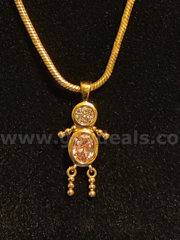 Birthstone! 20” Diamond-Cut Snake Necklace W/ June Alexandrite Diamond CZ Baby Boy Pendant. 24k Gold Filled.