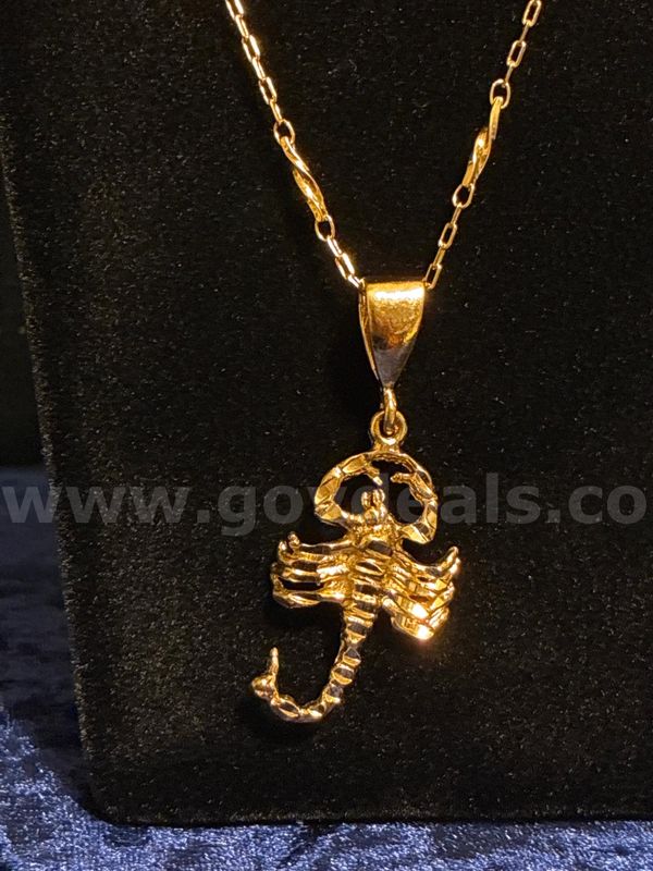 Zodiac, 22” Station Chain Necklace W/ Scorpion Pendant, 24k Gold Filled.