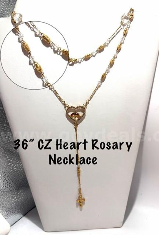 Gorgeous, 24kt Gold Filled, 36 Inch CZ Diamond Heart Rosary