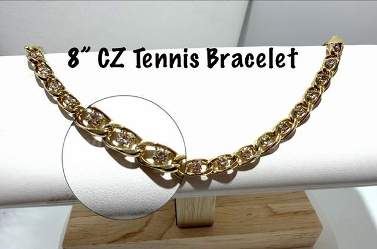 Astonishing, 24kt Gold Filled, 8 Inch, CZ Diamond Tennis Bracelet