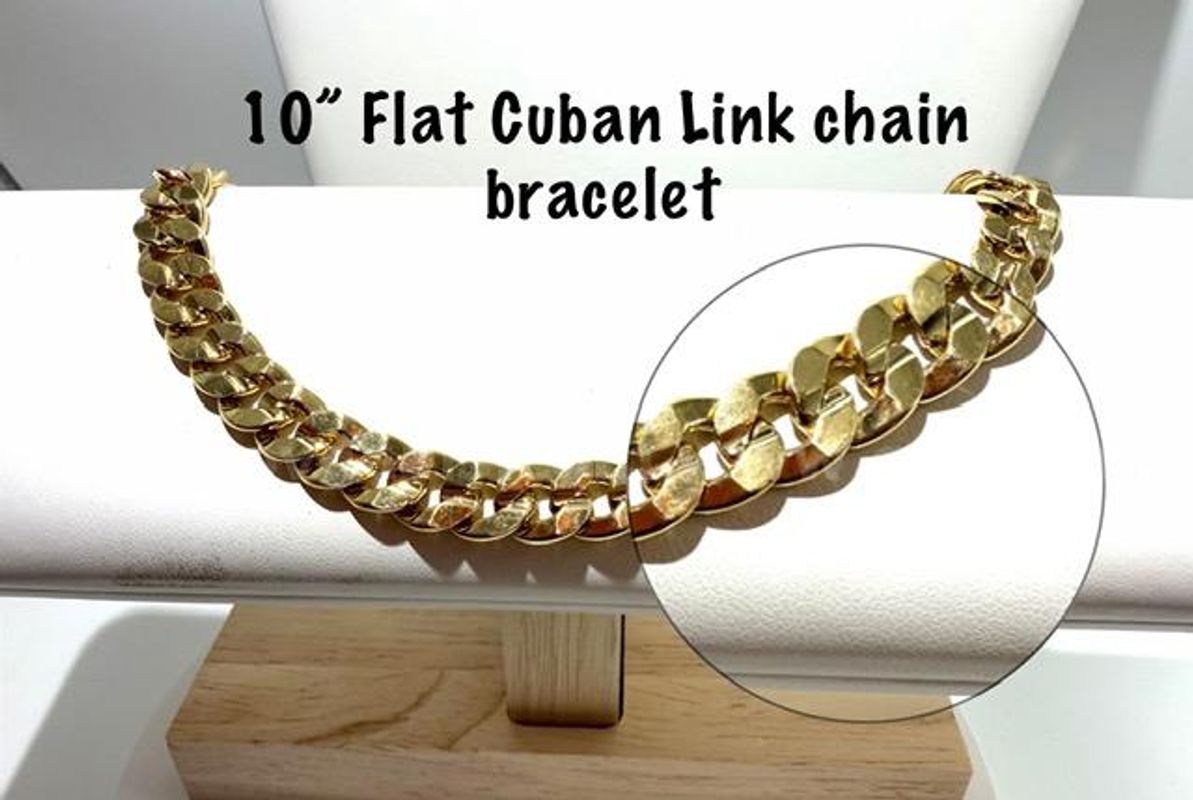 Magnificent, 10 Inch, 24kt Gold Filled, Flat Cuban Link Bracelet