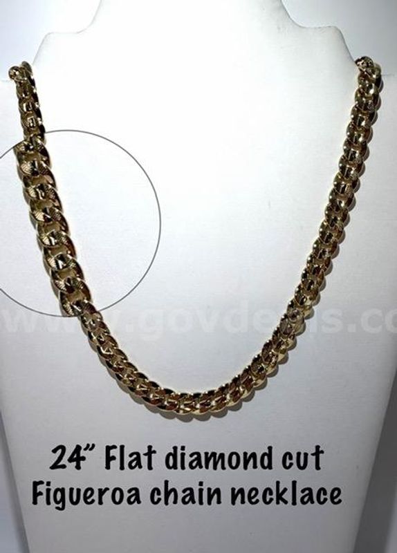Beautiful, 24k Gold Filled, 24 Inch Diamond Cut Flat Figueroa Chain Necklace