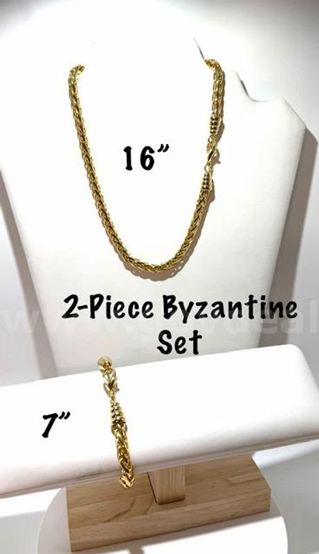 Gorgeous, 2 PC, 24k Gold Filled, Byzantine Bracelet & Necklace Set (16” and 7”)
