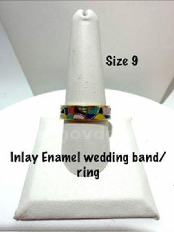 Lovely, Size 9, 24k Gold Filled, Enamel Inlay Wedding Band