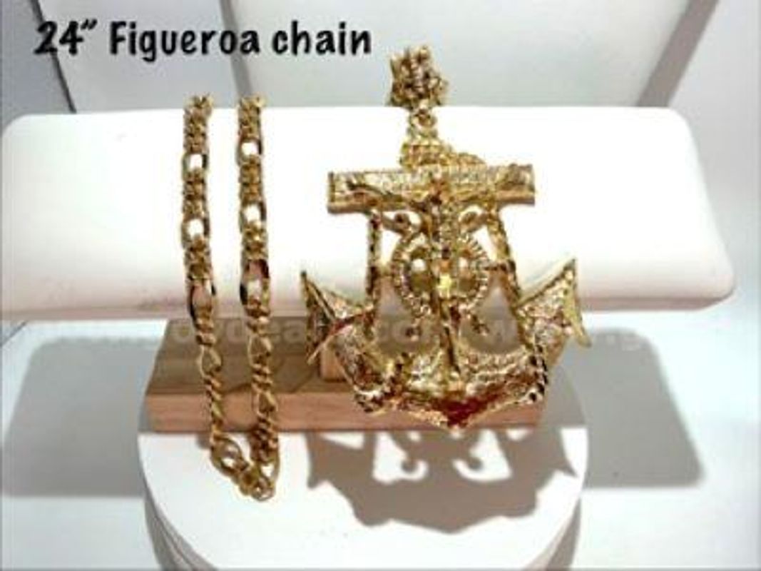 Breathtaking, 24k Gold Filled, Diamond Cut Jumbo Jesus Cross Anchor Pendant, W/24" Figueroa Necklace