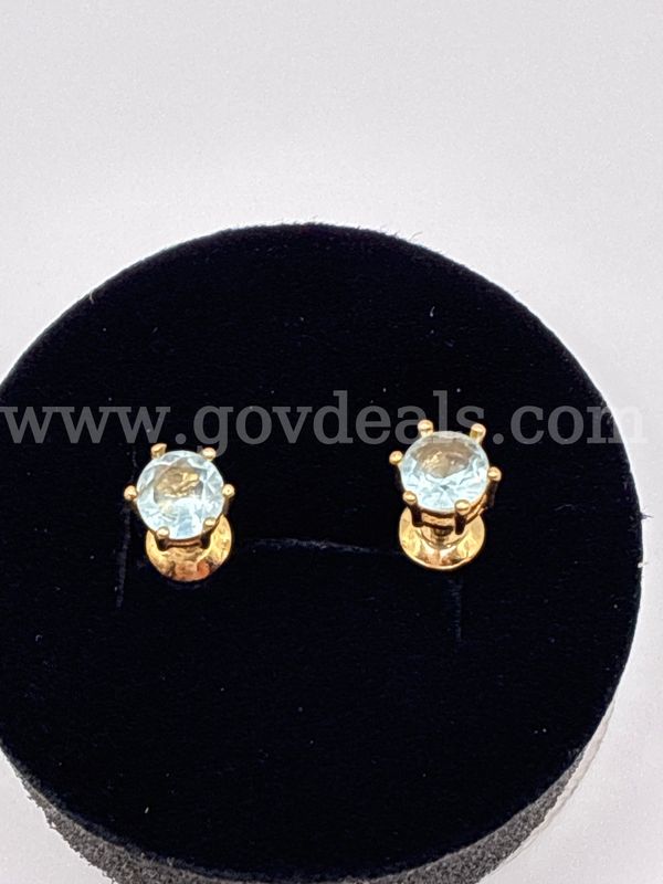 Small Aquamarine CZ Birthstone Stud Earrings . 24K Real Gold Filled