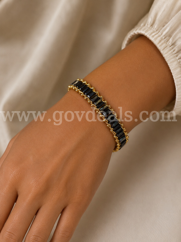 24K Real Gold Plated, 7" Purple CZ Flex Bracelet.