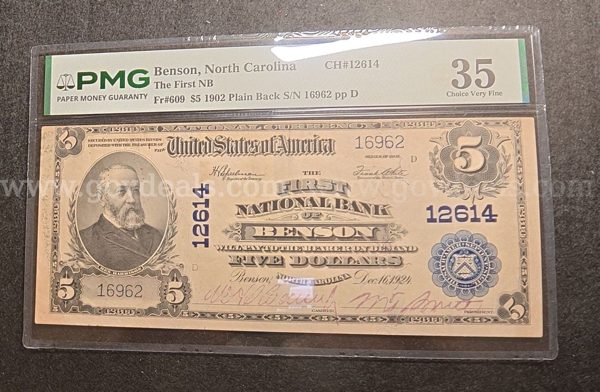 Very Rare 1902 Benson NC Note, PMG 35 Choice Very Fine grade