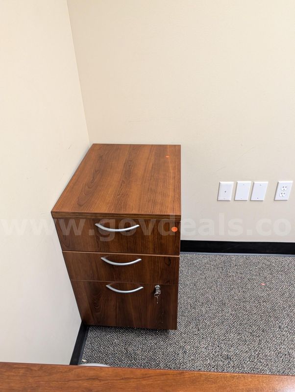 Office Furniture & Decor Lot – Executive Double-Pedestal Desk, 3-Drawer File Cabinet, (2) Mesh Task Chairs & Artw
