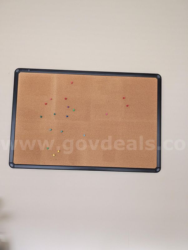 Office Furniture Lot – Executive Desk, Storage Credenza / Cabinet, (2) Mesh Task Chairs & Cork Bulletin Board