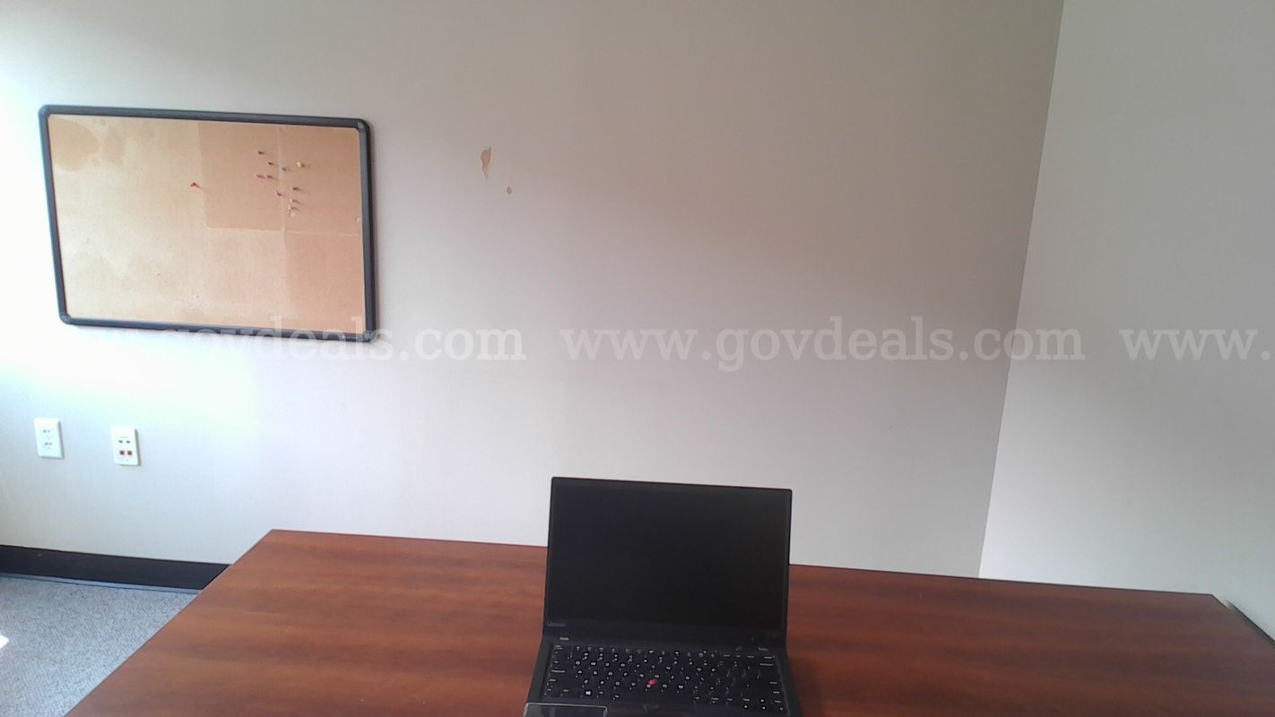Executive Office Surplus Lot – Double-Pedestal Desk, Multi-Drawer Credenza, (2) Office Chairs, Framed Art & Bulletin Boa