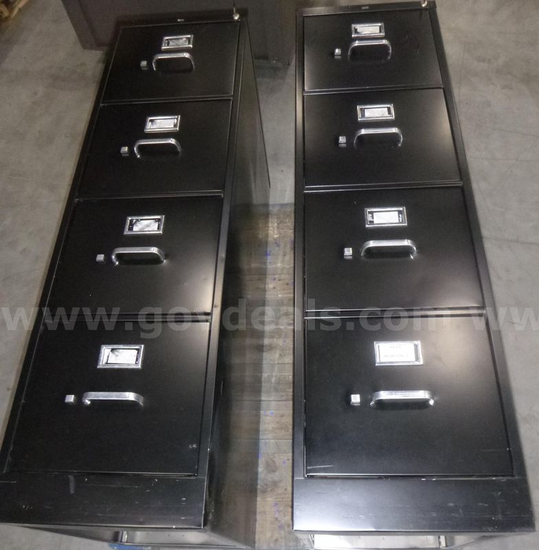 2 metal filing cabinets 4 drawer black with keys
