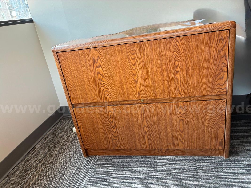 Office desk and file cabinet