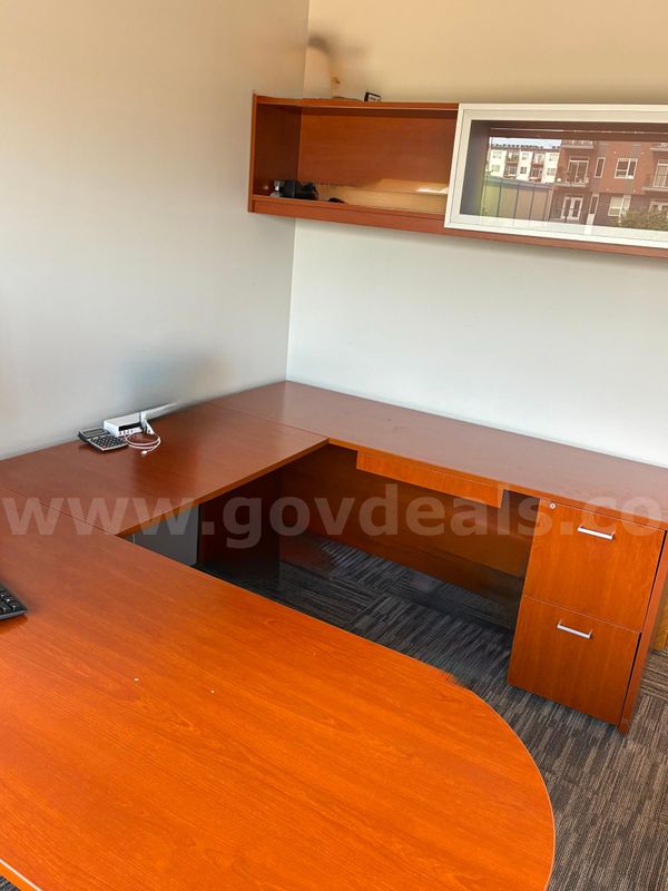 Office desk, flipper wall storage