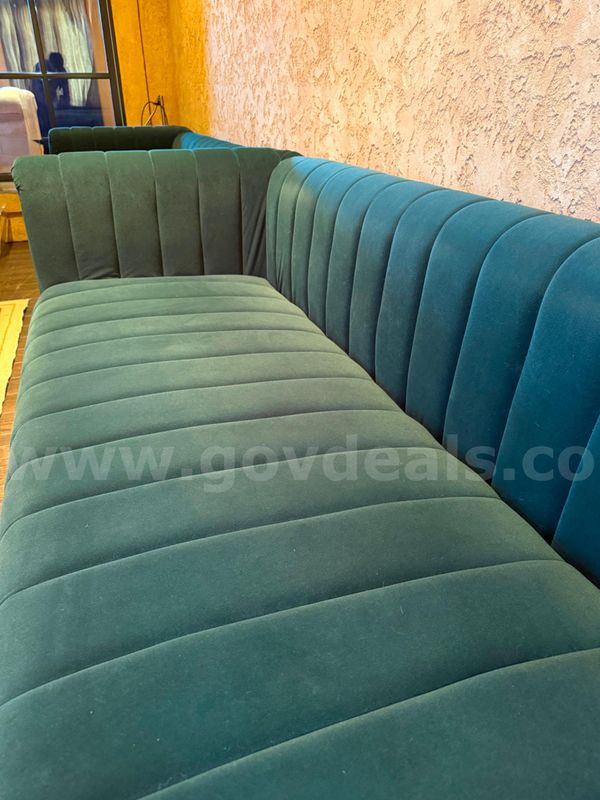 2 Modern Green velvet Sofas Tufted Design with Metal Legs 81” long