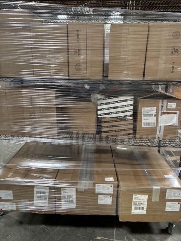 Rack of Saint Gobain 10L Bioprocess Bags and Sterile Storage Bottles
