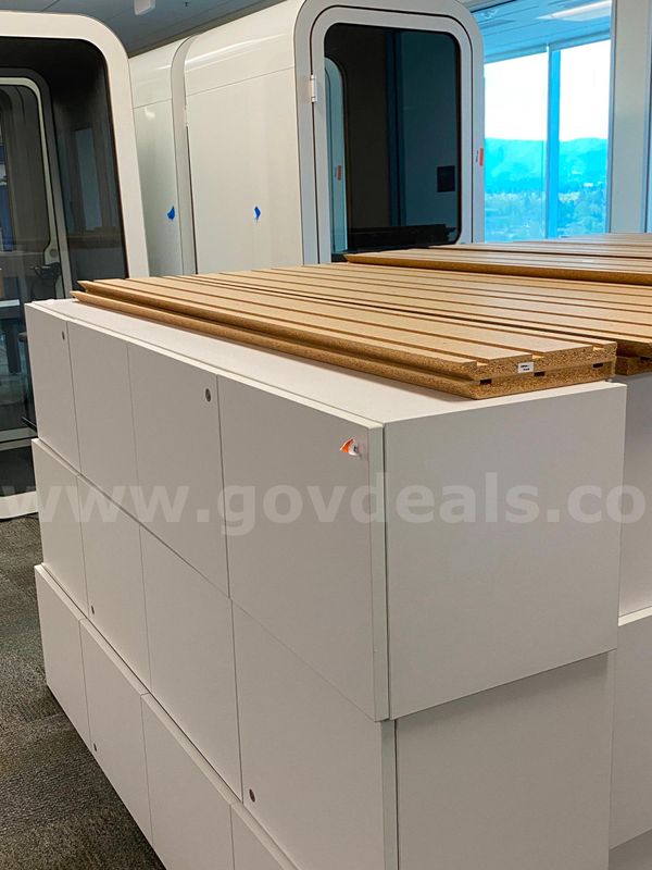 White wooden cabinets for office