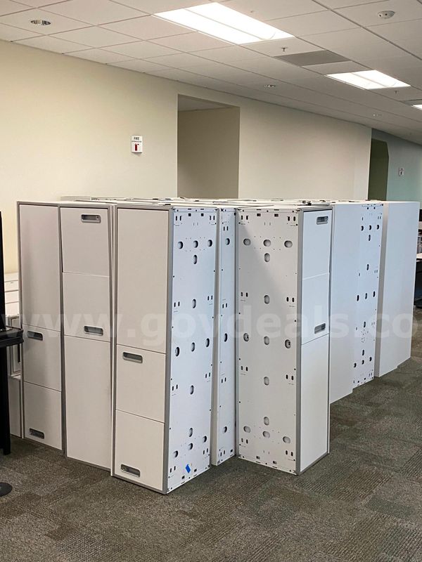 lot of cubicle shelves and cabinets