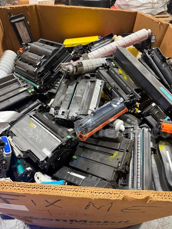 Lot of Assorted Used & New Toner Cartridges – Mixed Brands – Approx. 548 lbs – Not Tested