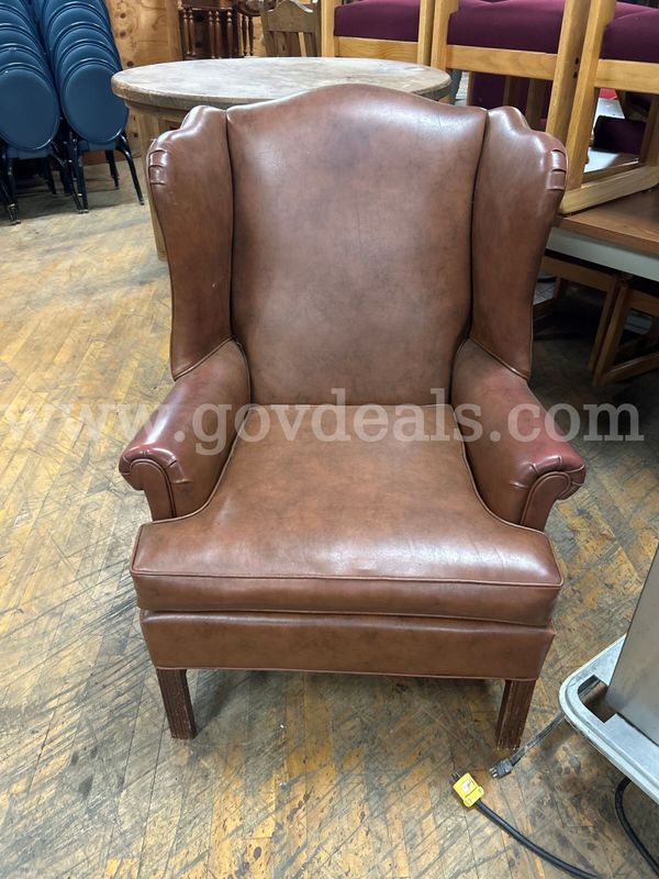 OFFICE CHAIR, WINGED, VINYL, BROWN