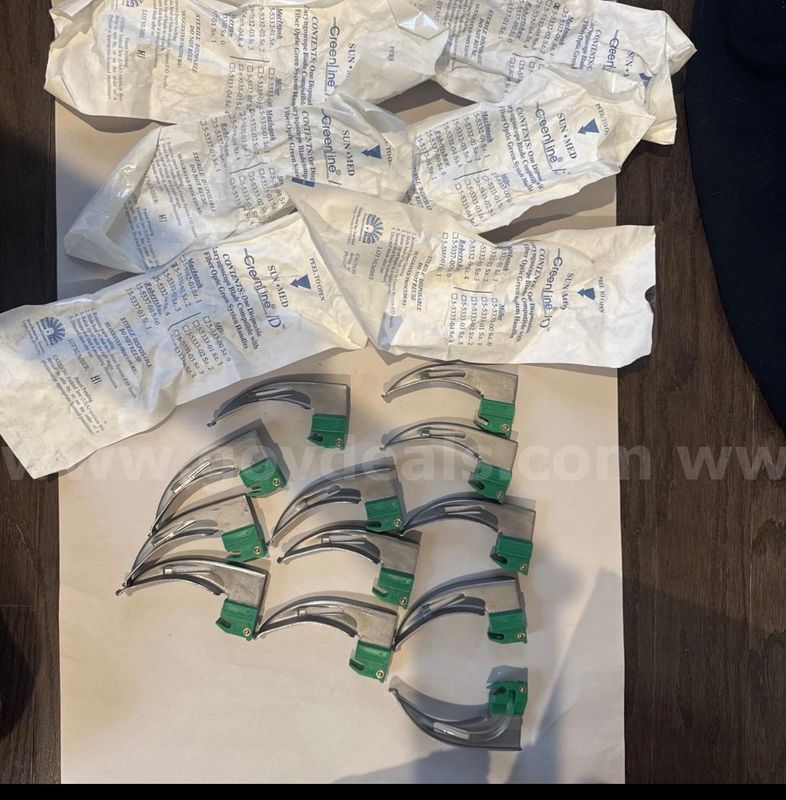 18x Lot Greenline Mac 2 Laryngoscope Blade, Fiber Optic Sunmed Intubation shipping only