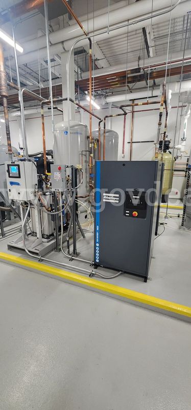 Atlas Copco GA18VSD+ Air Compressors, Tanks and Beacon Medaes dMED075 Air Purifier and Desiccant Dryers, lot of 2