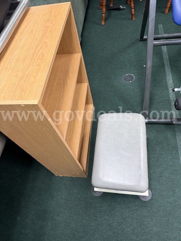 Bookshelf and small stool.