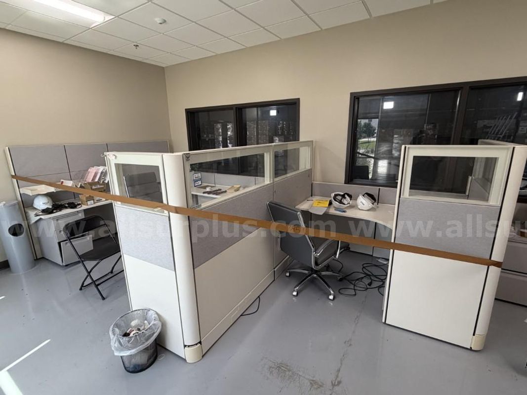 Cubicle Workstations, Electronics, Office Chairs, File Cabinets and PPE, Qty 2 Cubicles and Contents