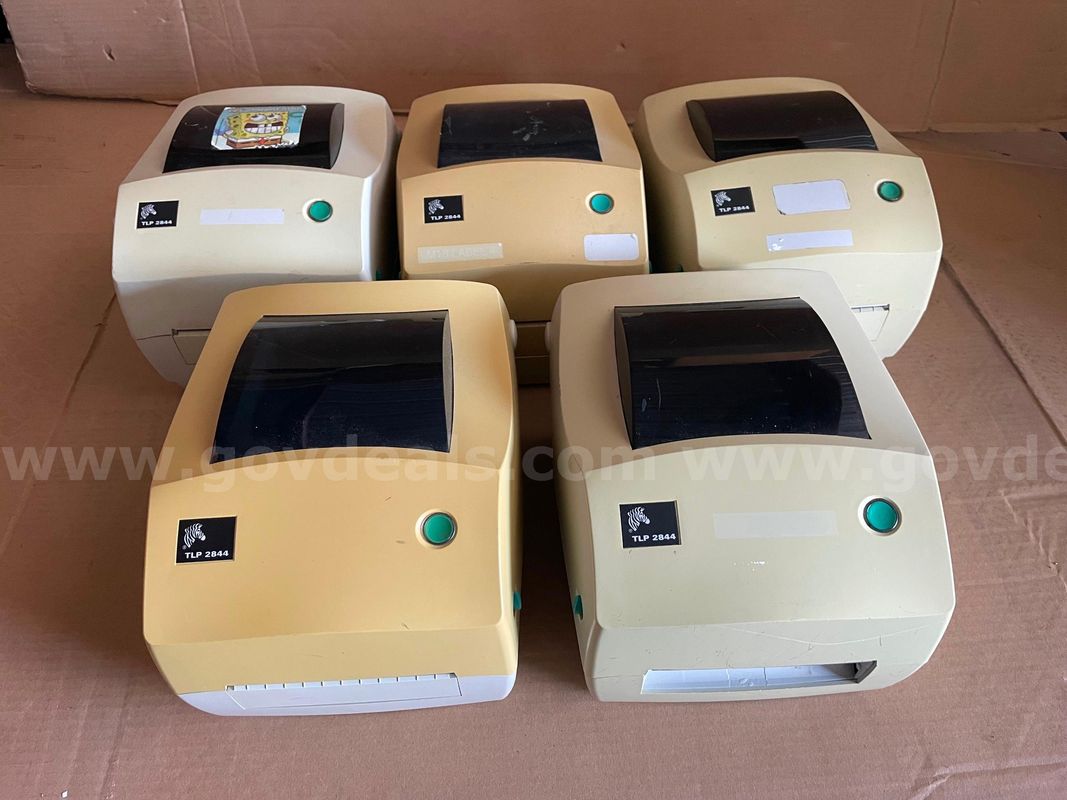 Lot of 5 Zebra TLP2844 Label Printers without AC adapters