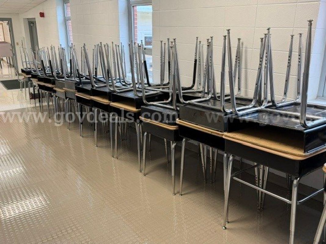90 student desks and chairs.