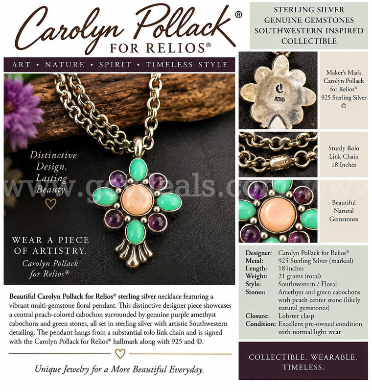 CAROLYN POLLACK FOR RELIOS 925 STERLING SILVER MULTI-GEMSTONE NECKLACE – 18" – 21 GRAMS-FREE SHIPPING!
