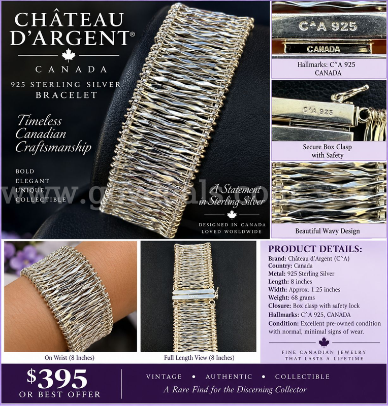 CHÂTEAU D’ARGENT CANADA 925 STERLING SILVER WIDE WOVEN BRACELET – 8" – 68 GRAMS-Heavy!