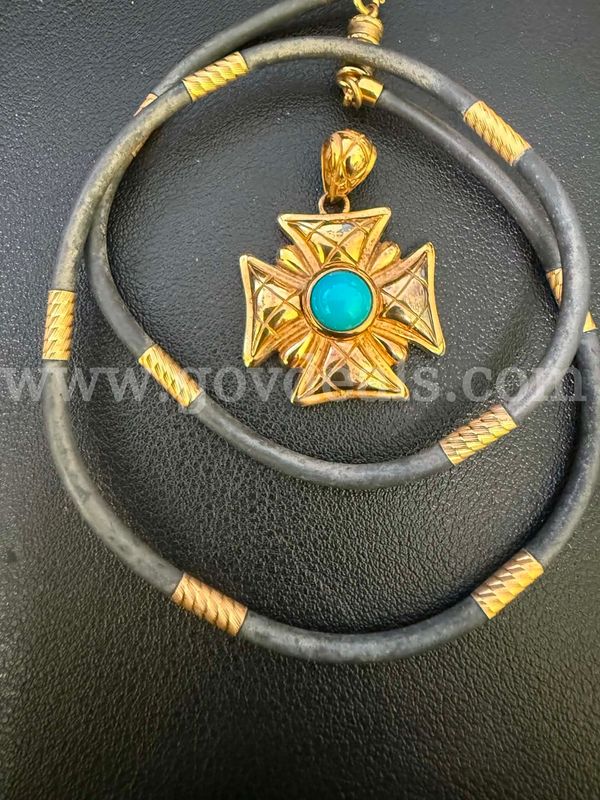 CAROLYN POLLACK RELIOS GENUINE TURQUOISE & 14K GOLD ACCENT CROSS NECKLACE-FREE SHIPPING!!