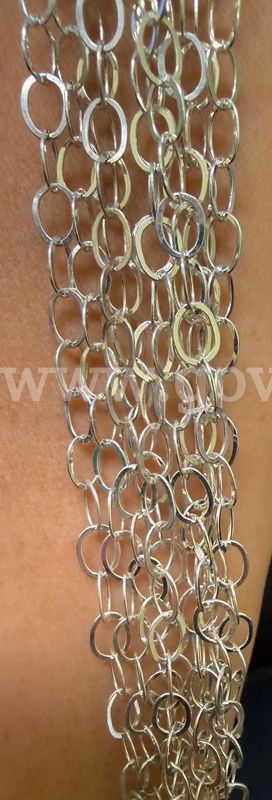 10-STRAND 925 STERLING SILVER HAMMERED OVAL-LINK STATEMENT NECKLACE-51 Grams!