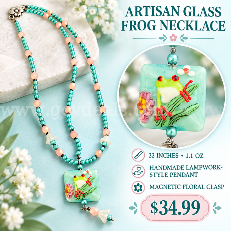 Artisan Glass Frog Necklace – 22 Inches-45% Off!!! Free Shipping!
