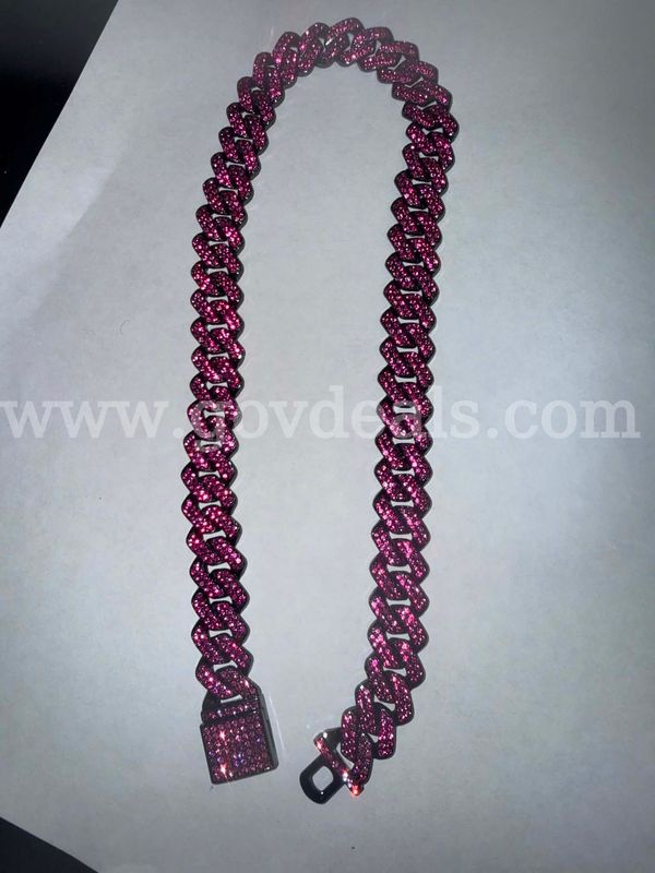 NEW 16″ HOT-PINK CZ CUBAN-LINK NECKLACE — BLACK STEEL
