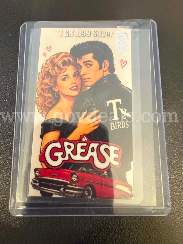 GREASE-INSPIRED FAN-ART CARD — 1 GRAM .999 FINE SILVER — PROTECTIVE CASE-FREE SHIP!